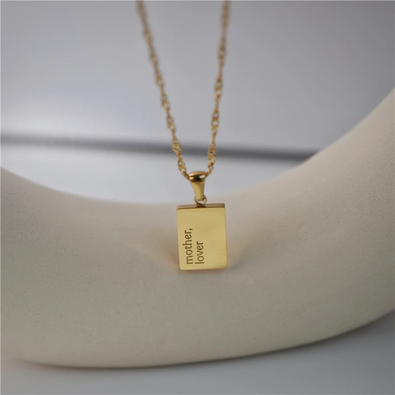 Rectangle Mother Letter Stainless Steel Necklace Gold Trendy Jewelry