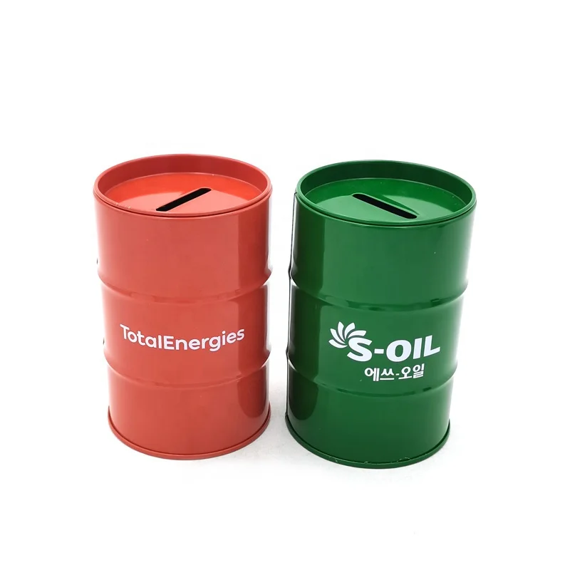 Wholesale Coin Collection Cylinder Tin Box, Coin Bank Money Saving Box Mini oil drum tank