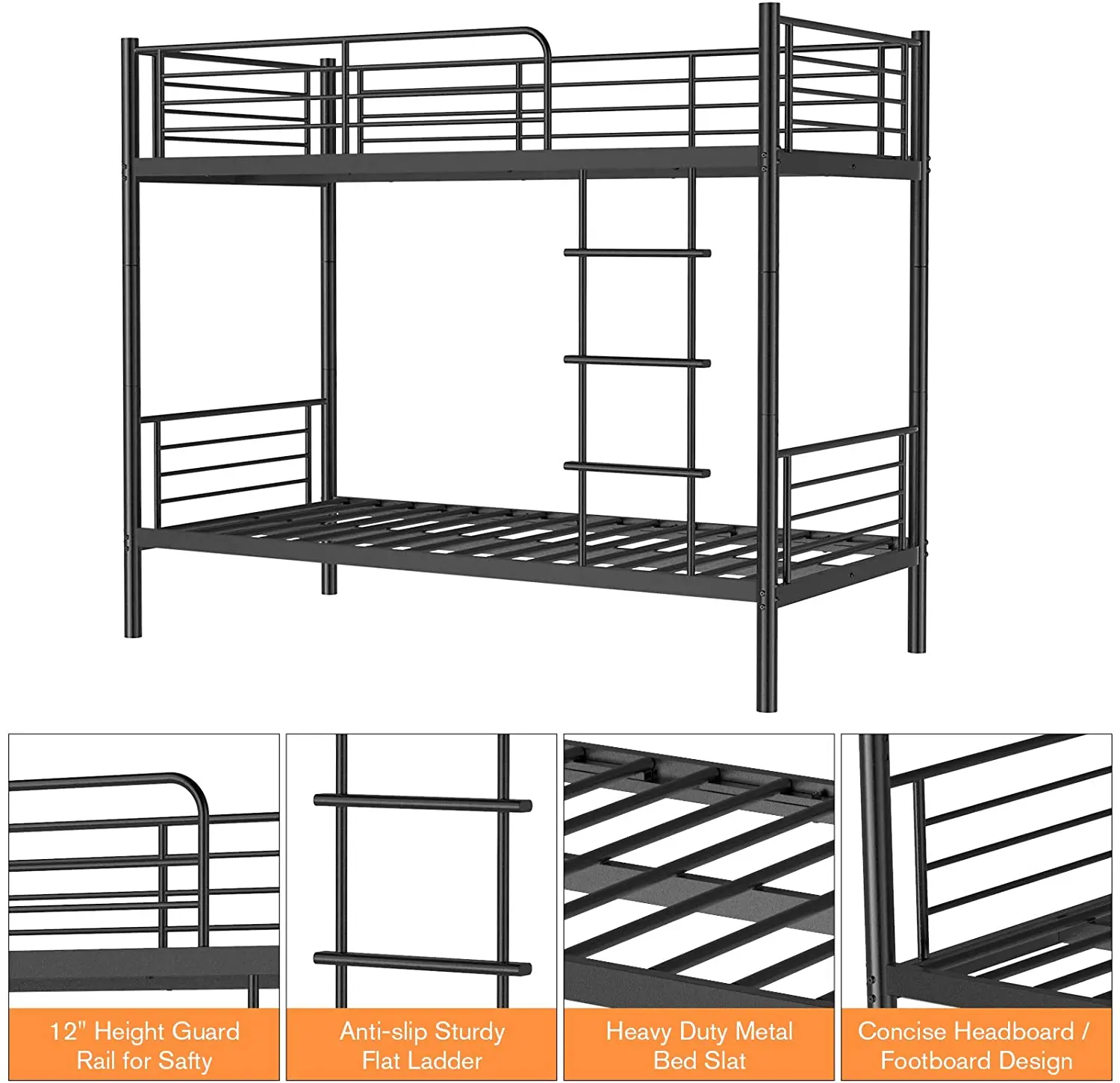 Cheap Durable Home School Bunk Bed with Stairs Stainless Metal Dormitory Hospital Use Black Customized Double-decker