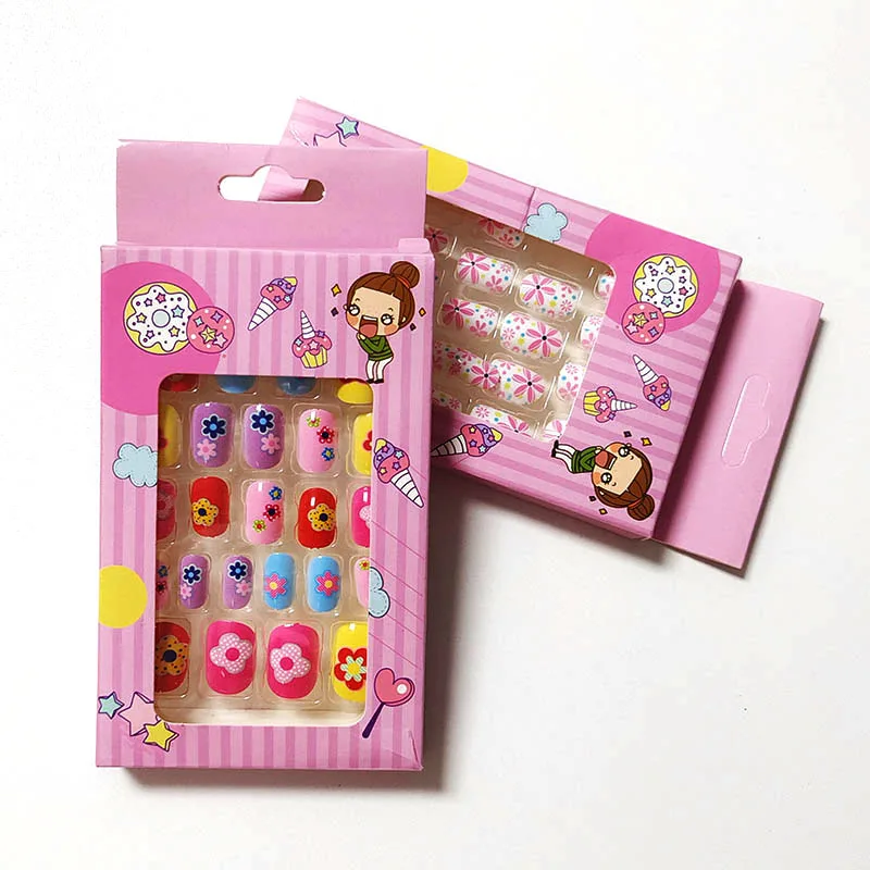 Wholesale Cartoon Child Press on nails Cute butterfly mini press on nails Pink packaging box fake nails for little girl