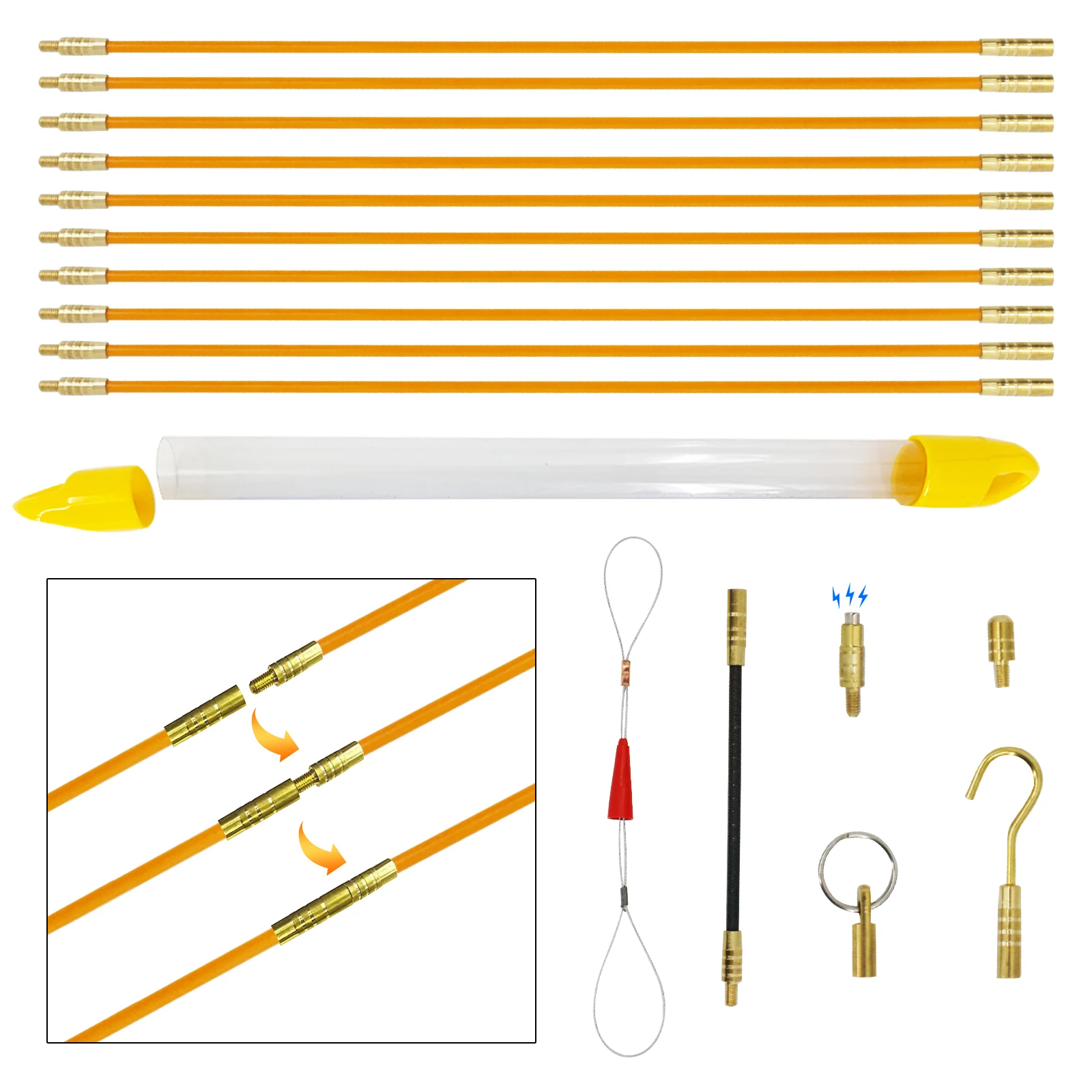 4mm*50cm Multi-function Fiberglass push pull rod with hook and hole tips