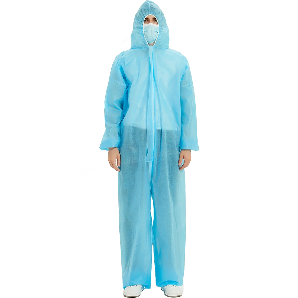 PPE Safety Manufacture PP SMS Nonwoven Blue Disposable Protective Suit Coverall Uniform