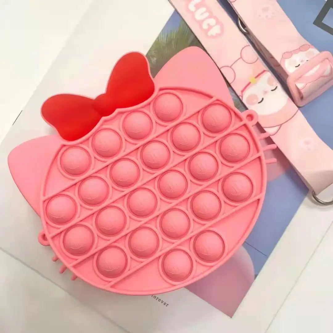 pink cat silicone toys candy color pencil case shoulder bag rabbit fidget toys bag school supplies