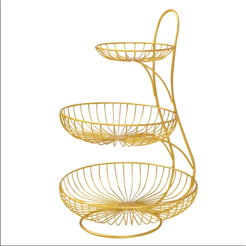 Customized Living Room Gold Metal Wire Wrought Iron Cake Stand Basket  Fruit 3 Tier Tray Creative Basket