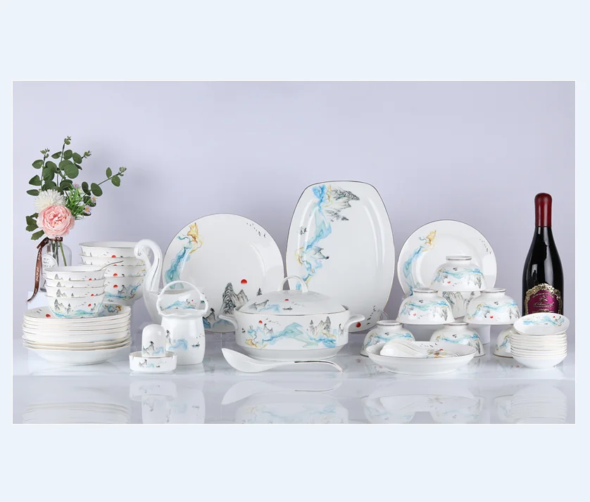 52pcs High Quality Ceramic Plates Set Porcelain Dinner Sets Tableware Ceramic Gift Set Dinner With Gift Box