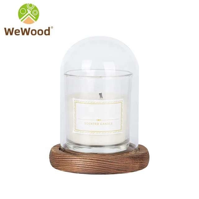 
Customized Upholstery Glass Dome Waterproof Eco Friendly Candle Dust Covers With Wood Base 