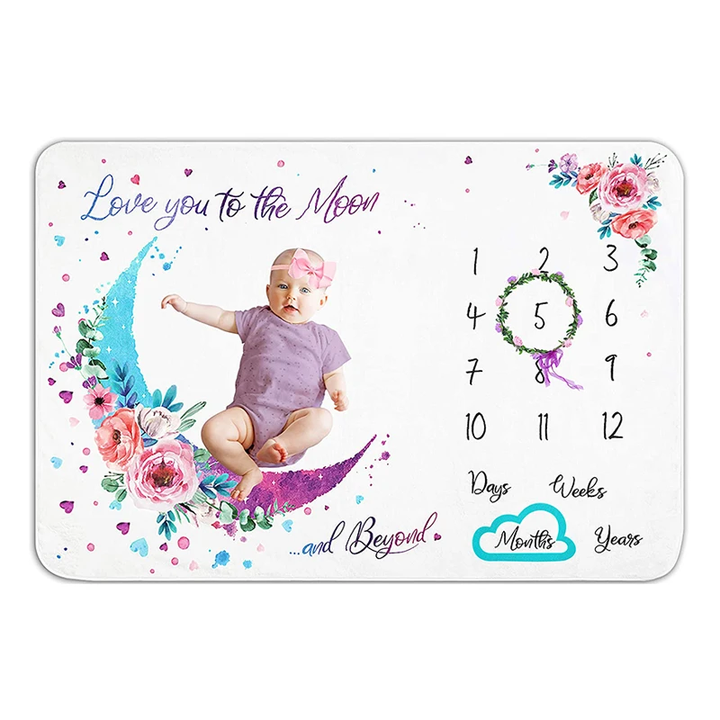 
Customized Baby Monthly Milestone Blanket Extra Soft Fleece Photo milestone baby blankets for Newborn 