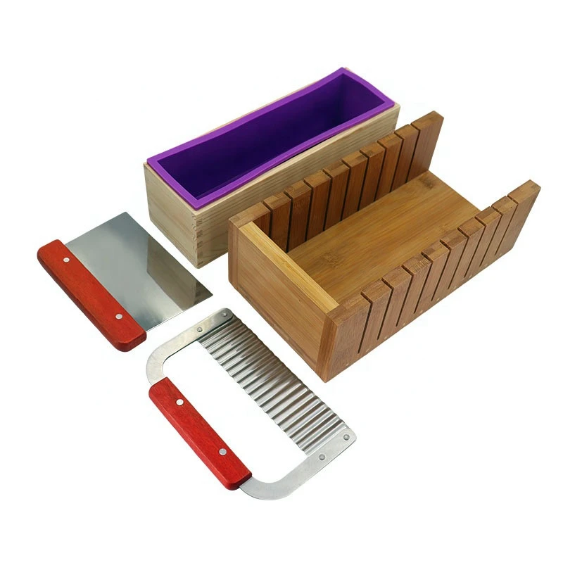 DIY 1200mL Loaf Soap Candle Bread Silicone Mold With Rectangular Wooden Box Lid Soap Cutting Machine Making Tool