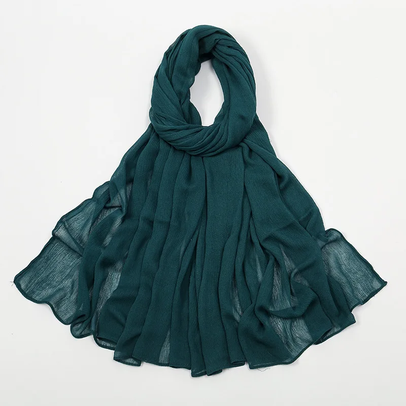 New Style Curled Edge Rayon Wrinkled Long Muslim Lady Wholesale Turkish Hijab Of Solid Color Simple Headscarf Shifon Hijab Scarf