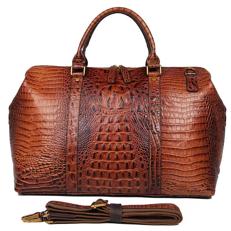 Genuine Leather Top Handle Crocodile Handbag Women Large Travel Leather Purse Luxury Ladies Alligator Duffle Bags