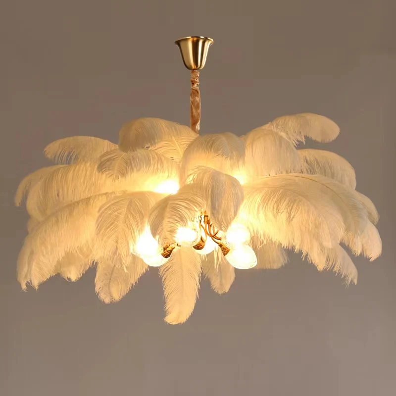 Feather Chandelier Aluminum Modern Nordic Ostrich Standing Led Fancy White Feather Chandelier