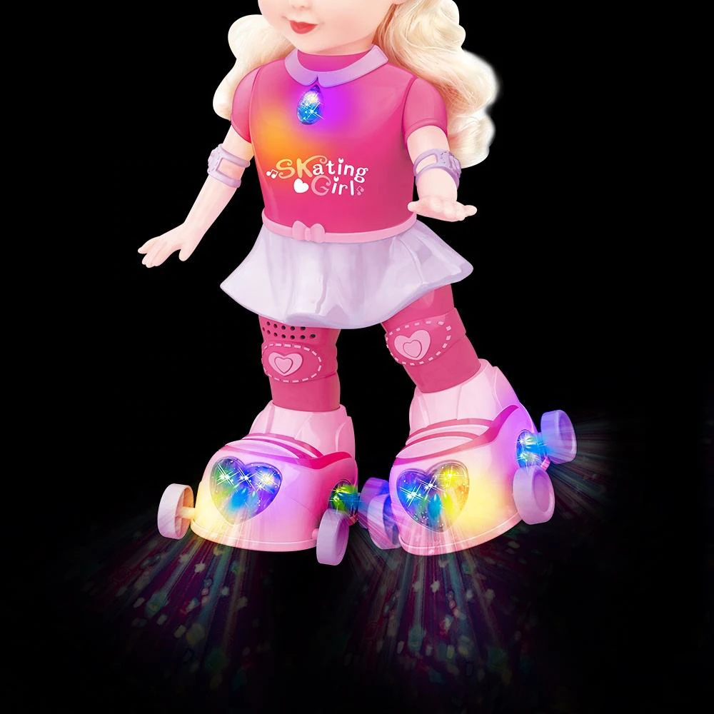 Novel design BO princess toy plastic skating girl lighting musical electric doll toy