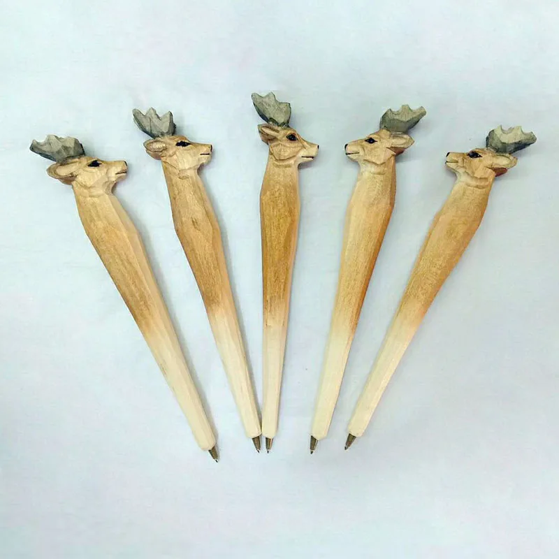 Hot Sale Promotional Wood Ballpoint Pen Zebra and Deer design Hand carved Wooden Animal Pen