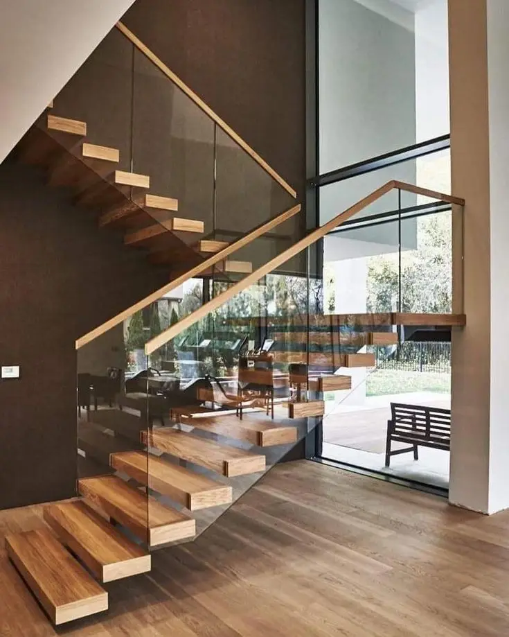 
Modern Stair Design Glass Balustrade Steel Tread Staircase 