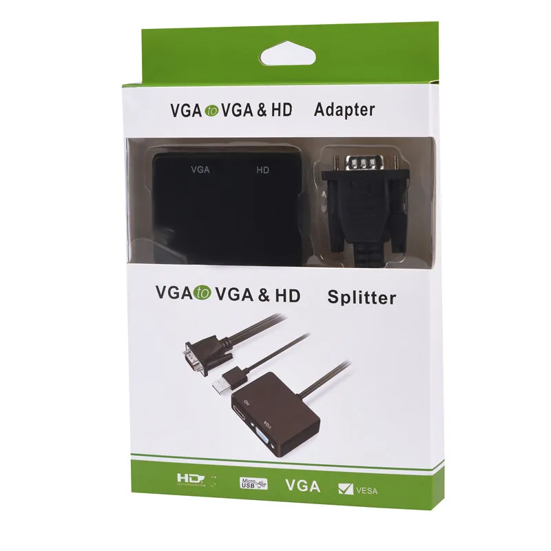 Low Price VGA to HDTV+VGA high-definition audio and video to computer host display converter connector