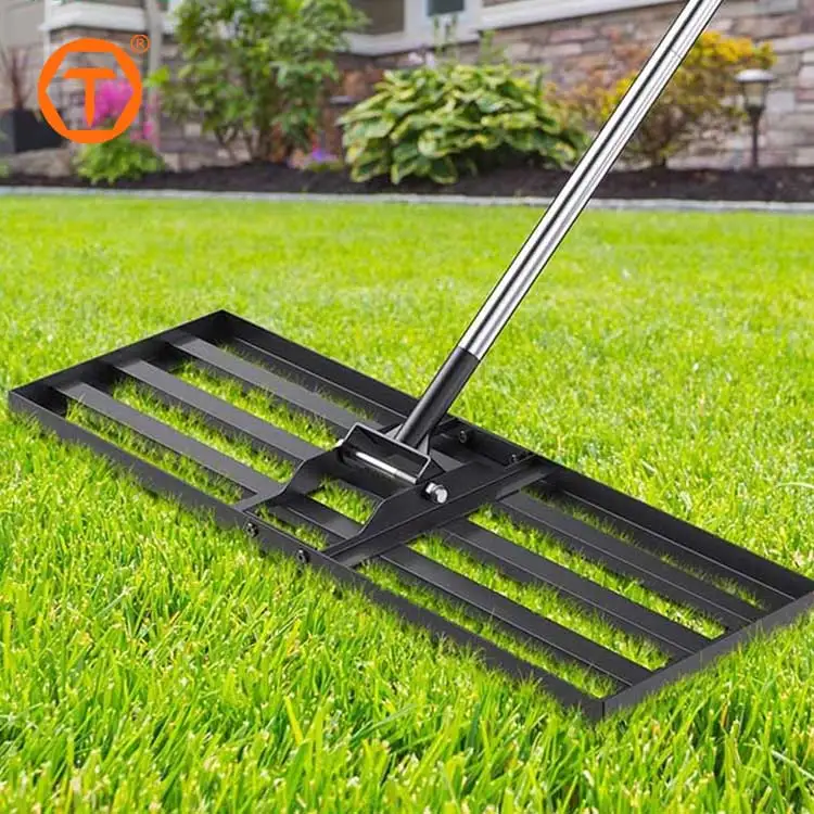 Heavy duty garden stainless steel head adjustable lawn leveler rake tool soil lawn leveling rake for garden yard