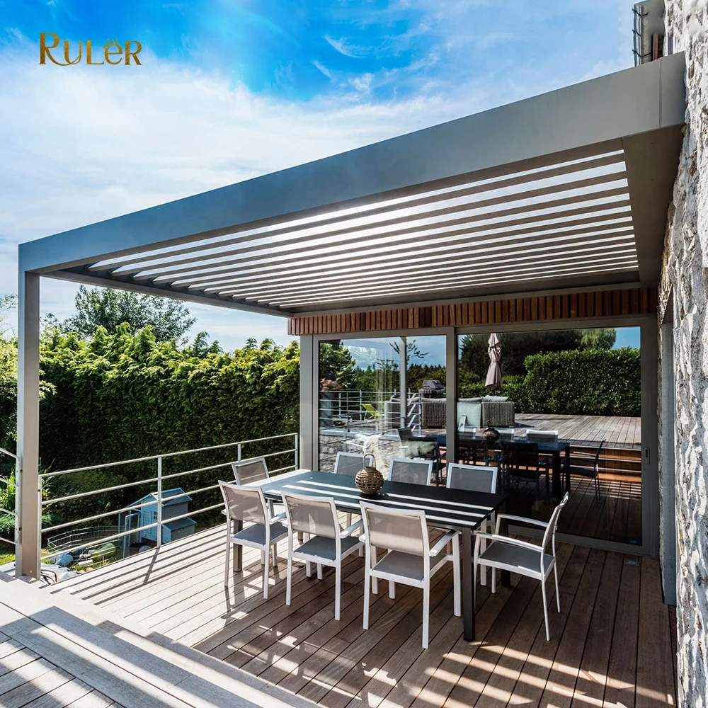 Outdoor Waterproof Adjustable Louvred Roof Bioclimatic Pergola Aluminium Arches Arbours Gazebo Outdoor Aluminum Pergolas