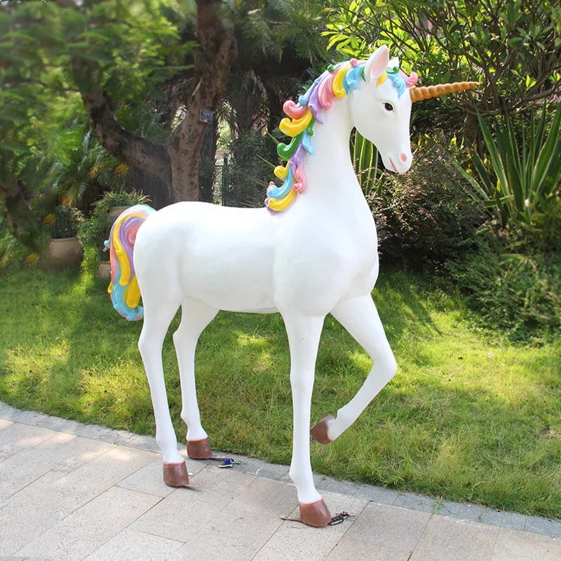 Карусель для катания лошади скульптура единорога/полимерная статуя единорога в натуральную величину/статуя из стекловолокна Сказочная