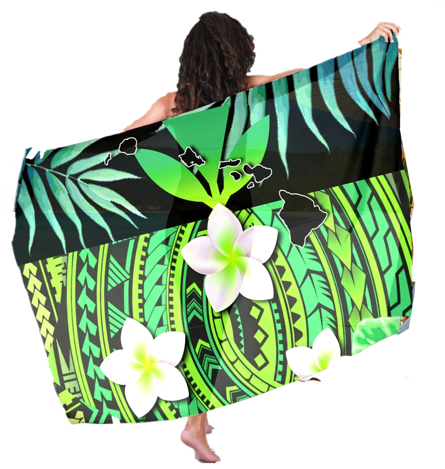 2021 Summer Hawaiian Polynesian Flower Leaf Pareo Sarong Cover-Ups Wrap Sarong Women Ladies Bikini Swimwear Beach Cover-Ups Wrap