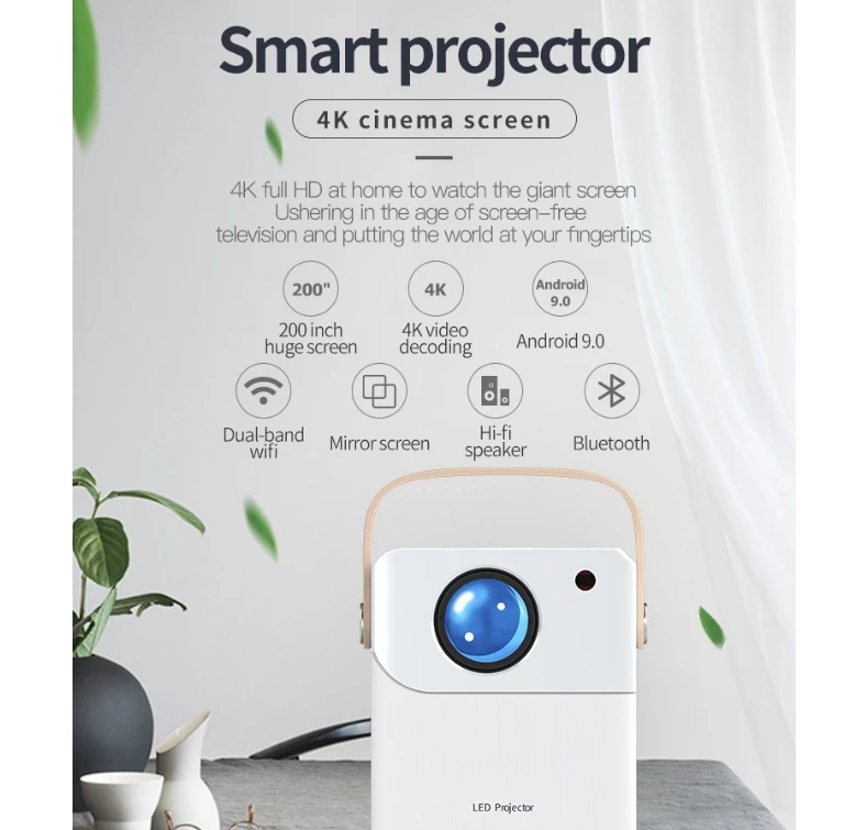 Projector 4k Android Smart Bluetooth Wi-Fi Smart Projector 4K Android Smart Projector With Speaker for Home Theater