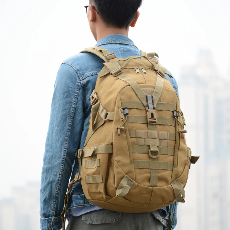 1201 Fashion Wholesale Custom Outdoor Green Black Unisex Waterproof Camouflage Laptops Molle Tactical Nylon Backpack