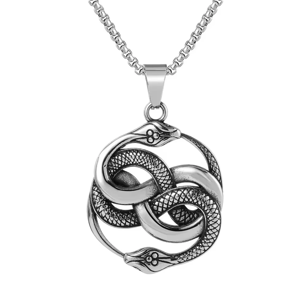 Stainless Steel Double Snake Necklace Never Ending Storys Serpent Snake Infinity Knot Fashion Pendant
