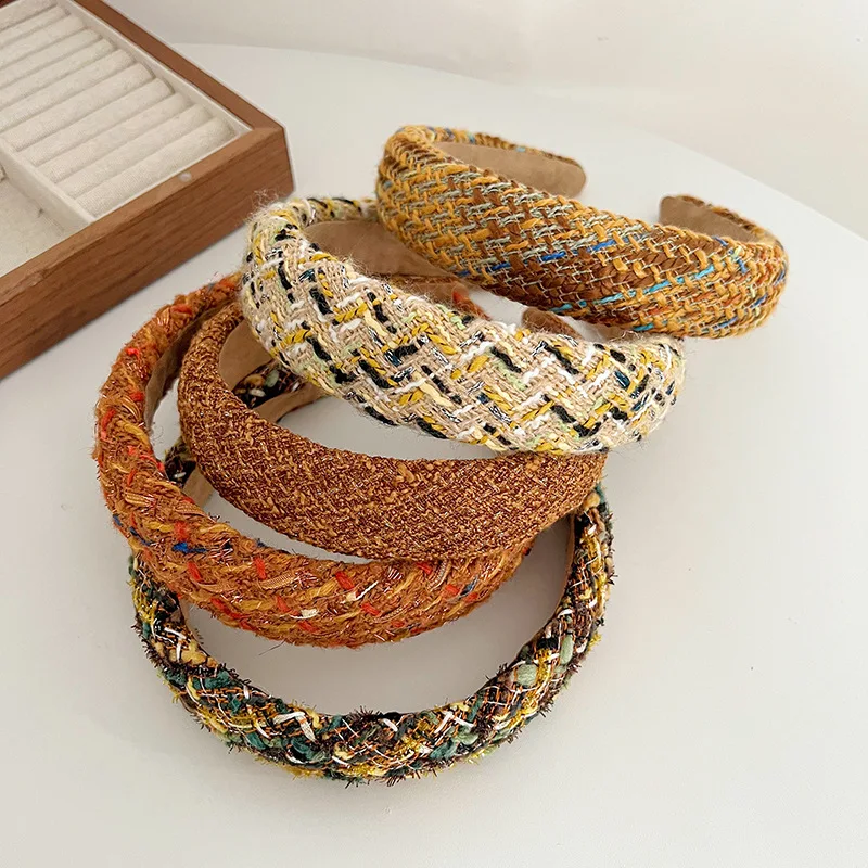 Charming Colorful Thick Tweed Fabric Hair Headband Hair Hoop For Girls Women In Autumn Winter