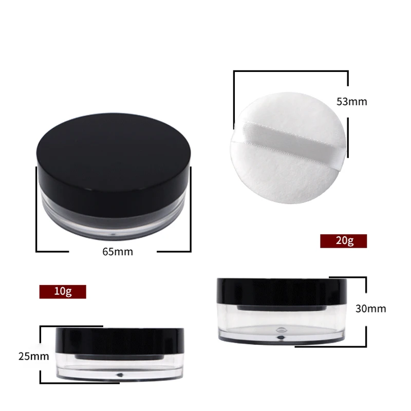 Round Clear Empty Powder Packaging Container Case Box Plastic Loose Powder Jar 20g wth Sifter