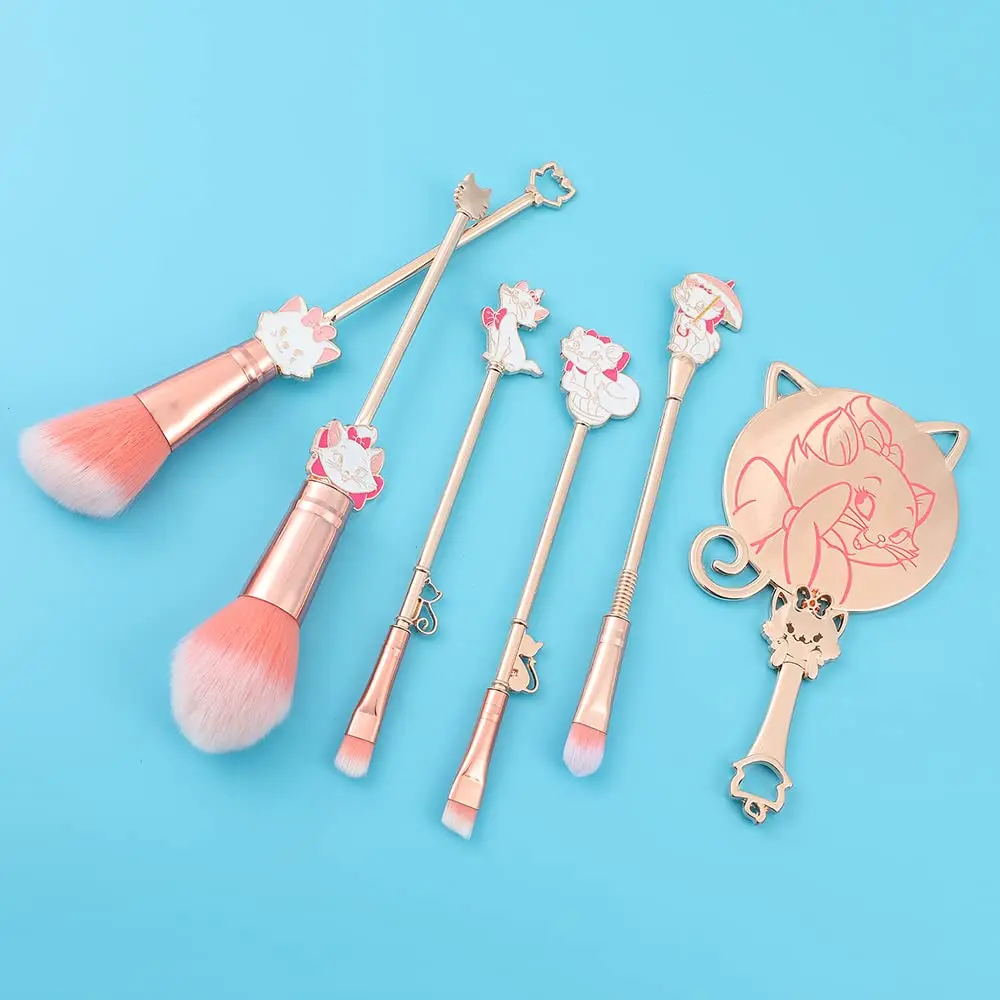 5pcs Marie Cartoon Cat Makeup Brushes Cute Animal Designed Soft Pink Makeup Brushes Set Cosmetic Tool Kit