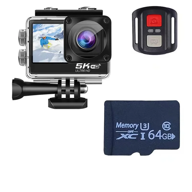 2024 High-end V316 Chipset 5K 30FPS UHD WIFI Sports Cam 170 degree wide view Double screen Remote control camera Action Camera