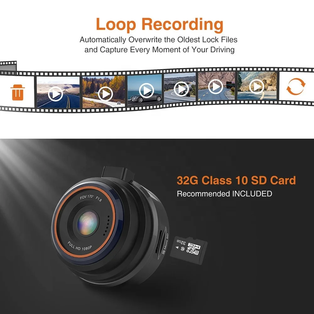 Автомобильный видеорегистратор ThiEYE Safeel Zero, экран 1,5 дюйма, широкий угол обзора 170 градусов, G-датчик, циклическая запись, WDR, ночное видение, FHD 1080P