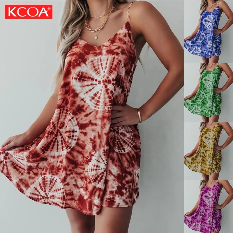 Hot Sale Wholesale Cotton Blend Discount Slip Sun Dress  Printed Women Casual Dress
