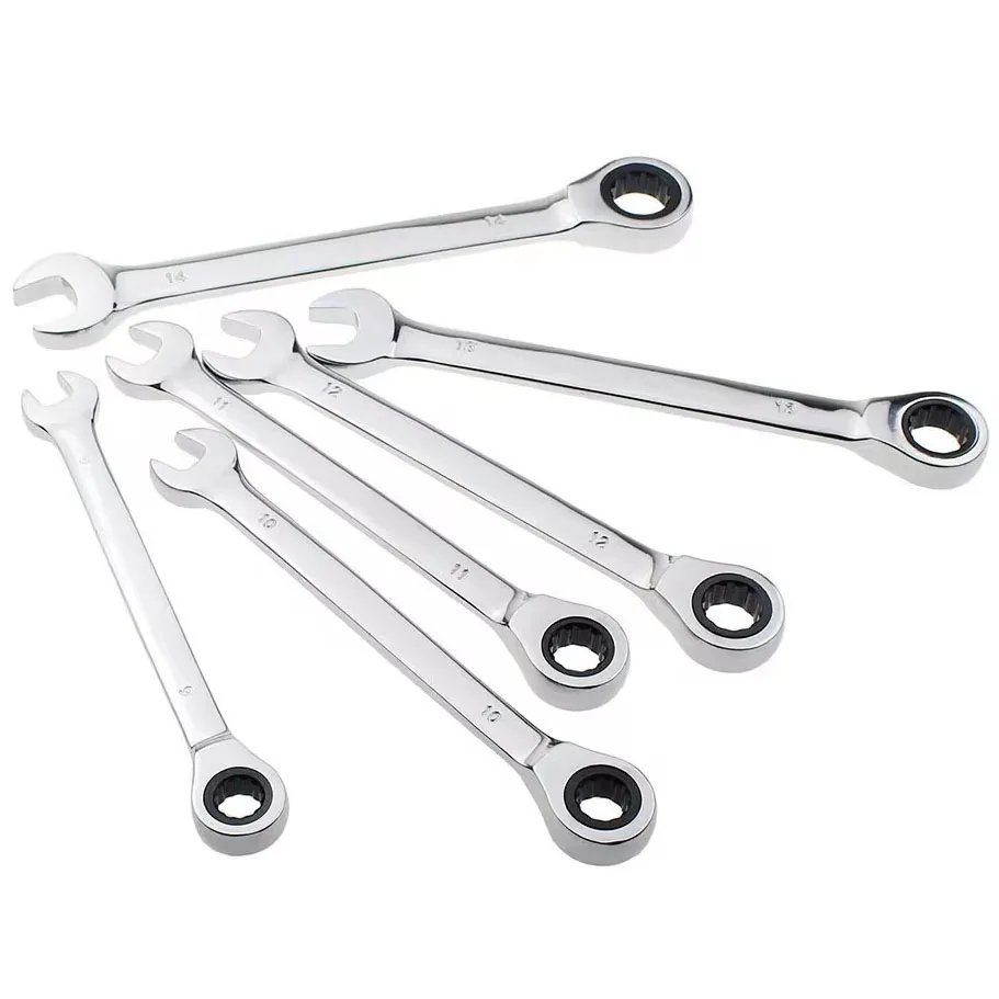 6-32MM Cr-V Fixed Head Dual-purpose Ratchet Wrench Open/Box End Double Ratchet Offset Ring Wrench Set Auto Repair Manual Spanner