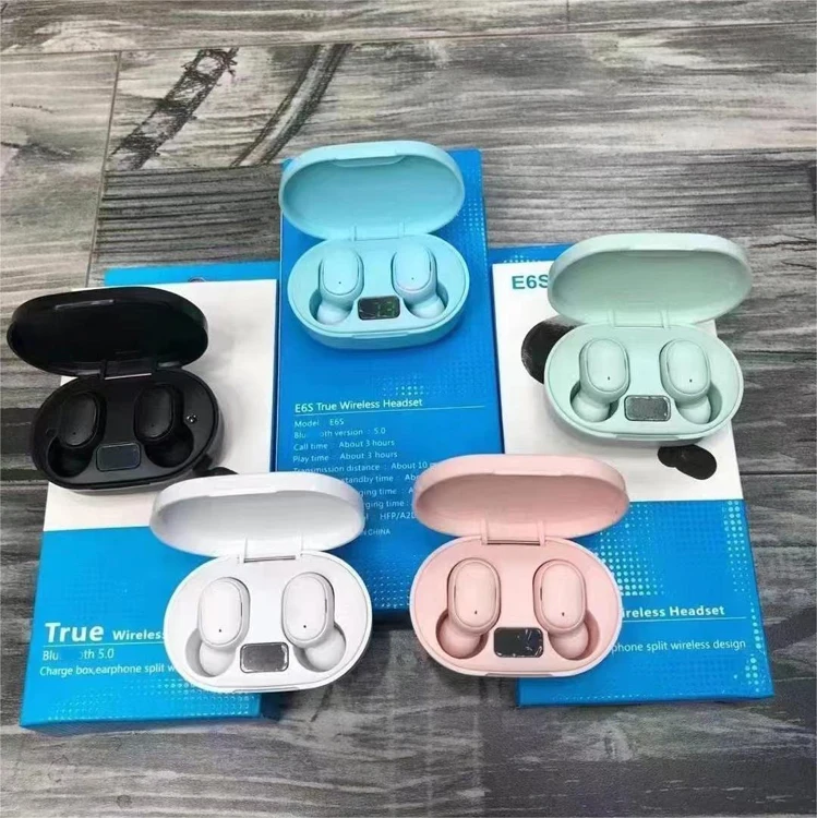 Cheapest Earbud in-ear Headphones TWS Wireless Earphone LED Battery Display Headset 9D Hifi Stereo E6S