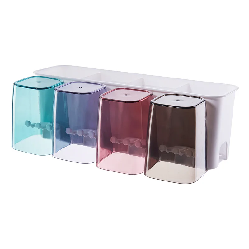 RTS High volume and excellent price free punching toothbrush shelf with cup set wall mounted automatic toothpaste squeezer