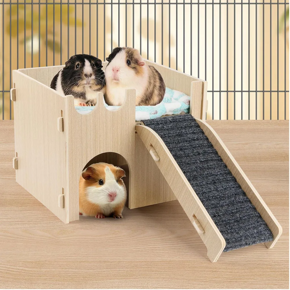 Wooden hamster House with stairs and cushions Removable Guinea Pig Castle Hidden Hut habitat suitable for small animals Pig rabb
