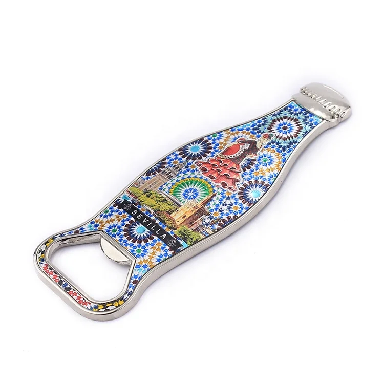 Wholesale 3D Metal Fridge Magnet Spain Bottle Opener Magnet Souvenir For Tourist Resort Refrigerator Magnet with Foil Paper
