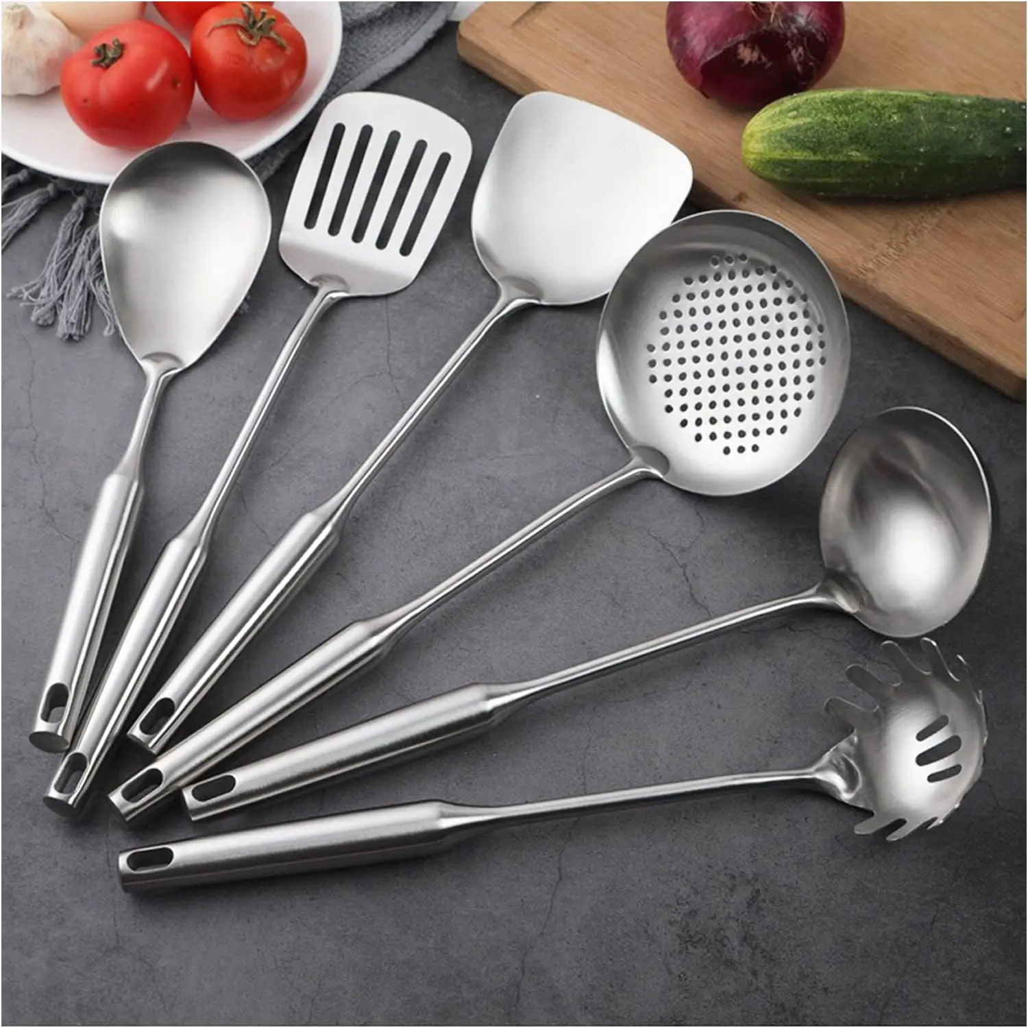 Kitchen Utensils Set Stainless Steel, 6 Pcs Professional All Metal Cooking Utensils Set