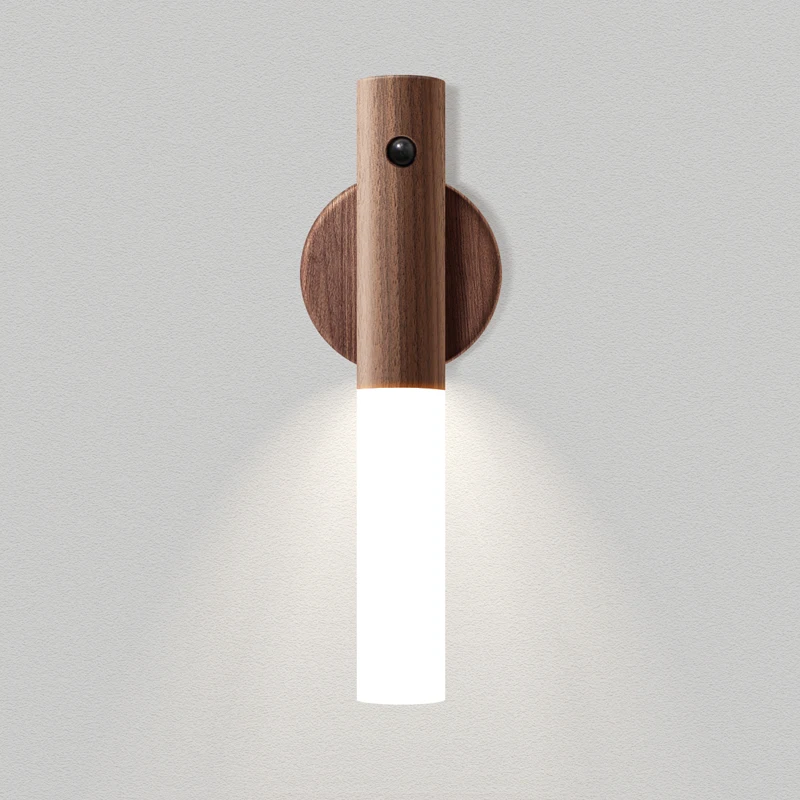 Modern USB Rechargeable Wood Wall Lamp LED Light Source with Intelligent Human Body Motion Sensor Mini Size for Bedroom