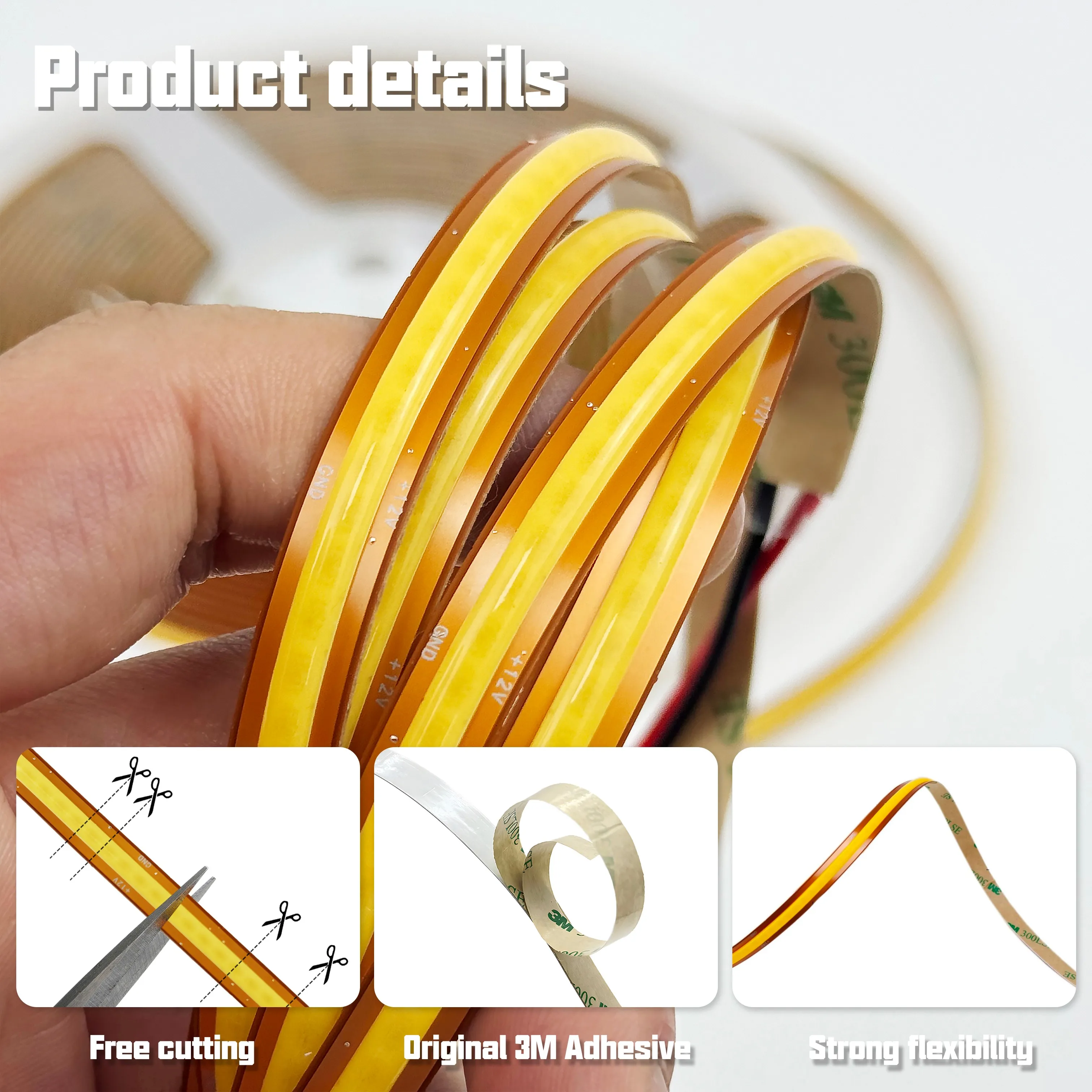 Wholesale Cob Led Strip 12V 24V Low Voltage 320/528Chips/M 8Mm 7W/13W 2 Years Warranty Flexible Free Cut Cob Led Strip Light