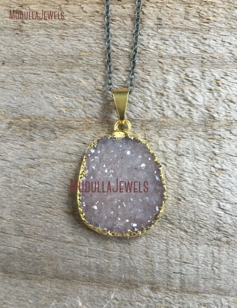 Двухцветное ожерелье Drusy NM20975 с агатом и друзой смешанное металлическое в стиле бохо драгоценными камнями