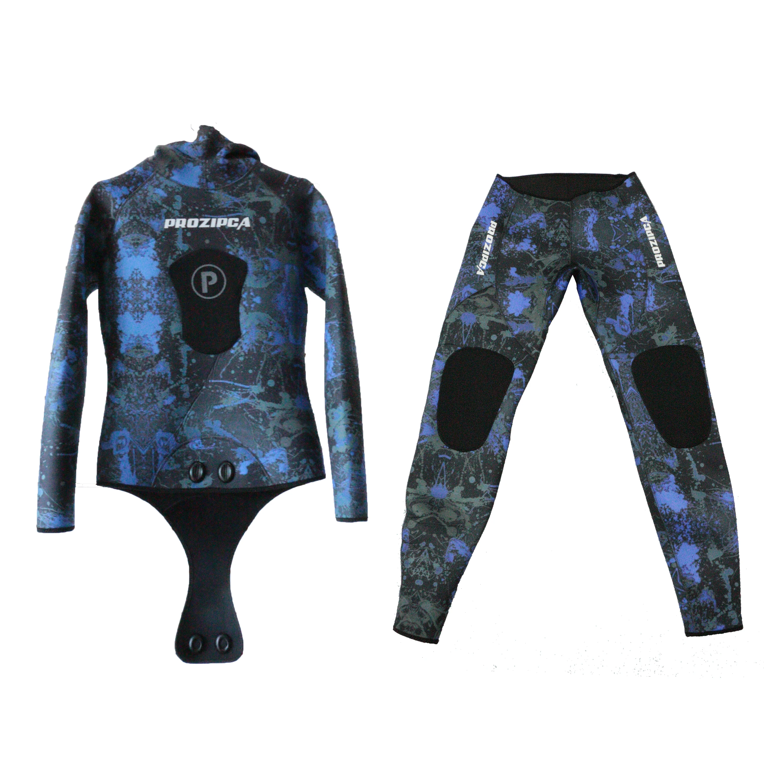 Customized Two Piece Camouflage Freediving Smooth Skin 3Mm 5Mm 7Mm Triathlon Men Hooded Spearfishing Neoprene Wetsuit