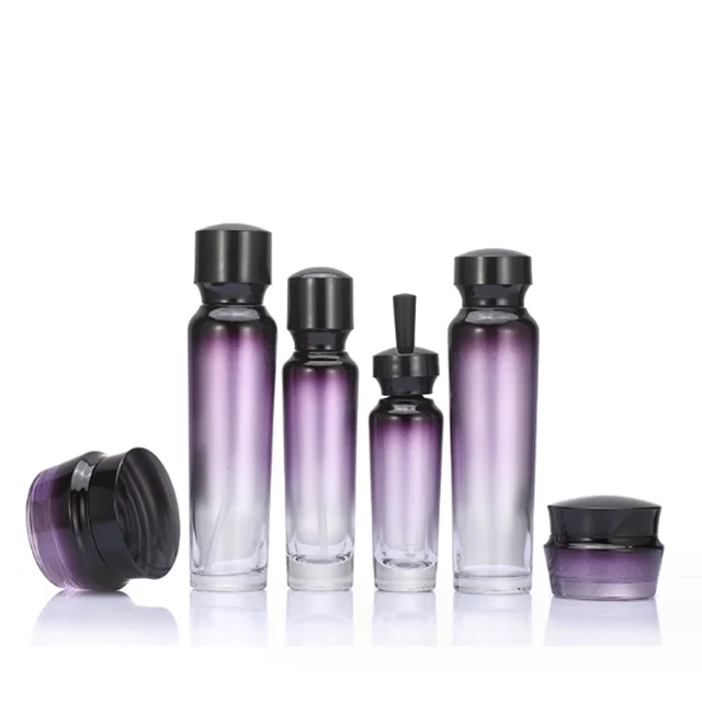 1oz 2oz 3oz 4oz Unique Gradient Purple Big Dropper Bottle Set Empty Bottle Glass Face Cream Serum Jar