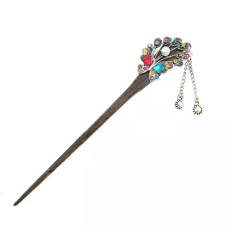 Amazon Hot Sale Long Tassels Hairpins Clips Wooden Hair Sticks