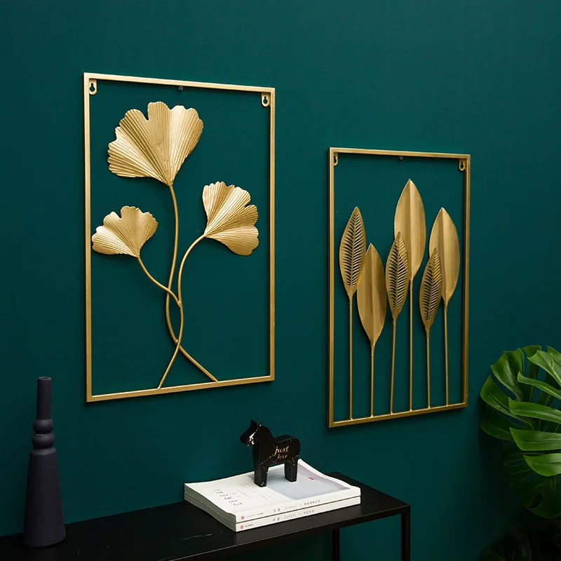 European Style 3d Interior Luxury Gold Metal Frame Metal Wall Art Hanging Leaf Flower Home Decor