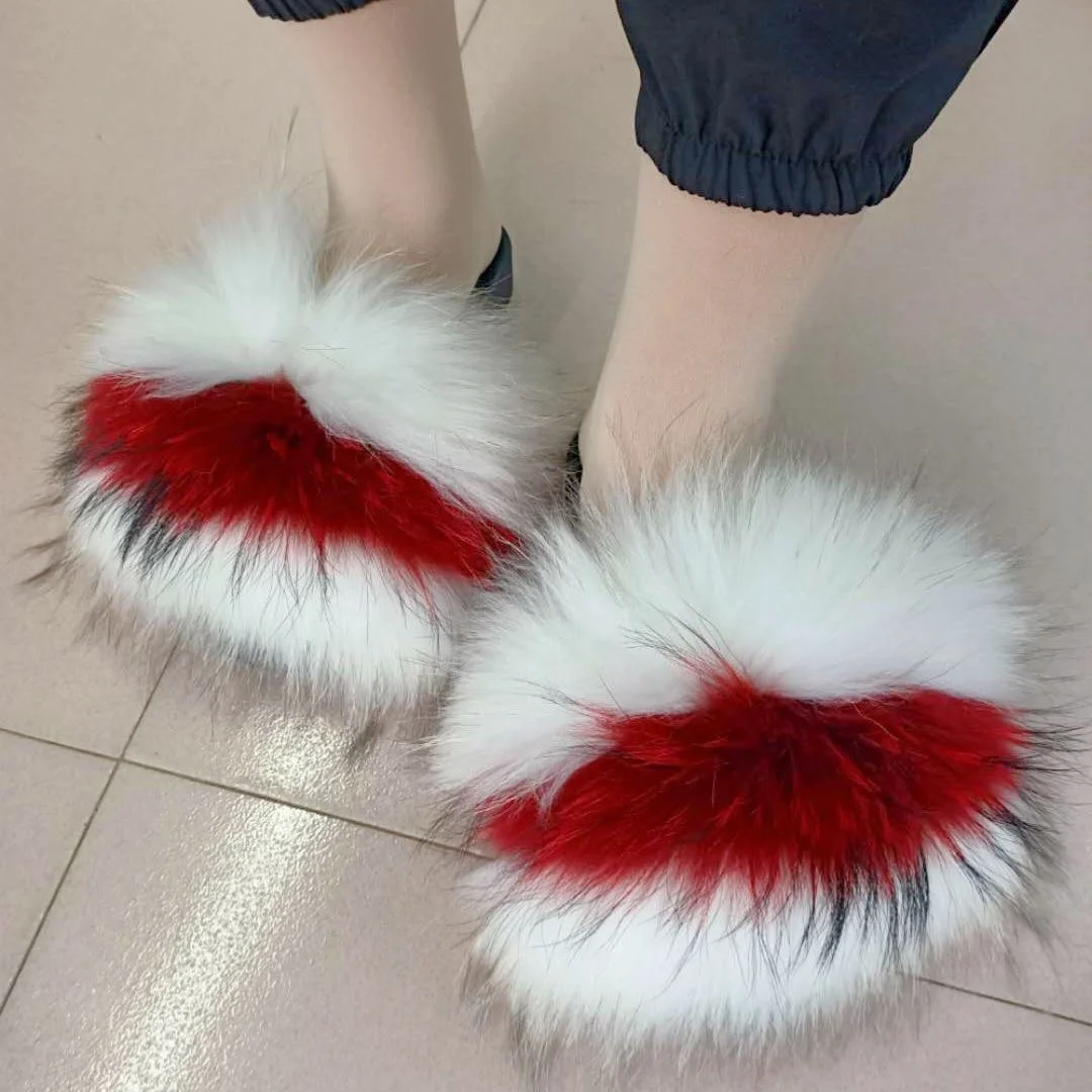 
Wholesale slippers fur fox slides real fox fur slides fox fur slides women 