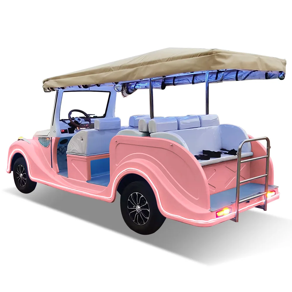 Fashionable Pink and Blue Color-Blocked 8-Seater Classic Car, Unique Design, Distinctive Appearance, Ideal for VIP Reception