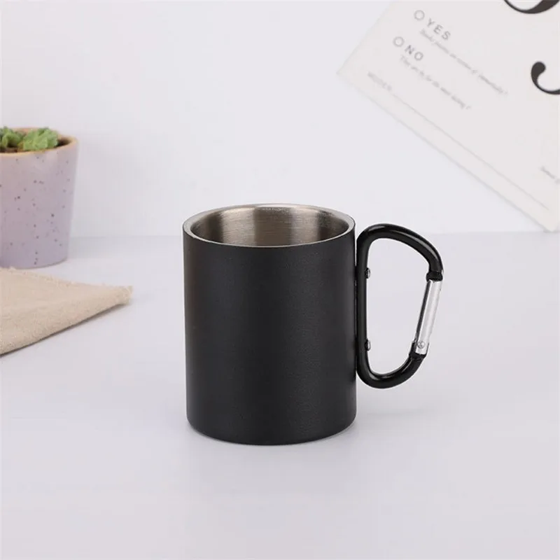 Coffee Beer Vacuum Insulated Double Wall Carabiner Camping Hiking stainless steel cup with hook handle