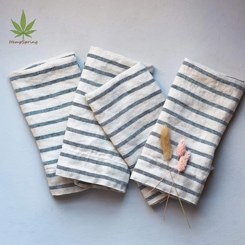 HempSpring french stripe linen napkin table linen napkins 100% linen napkins wedding with stone washing yarn dyeing;