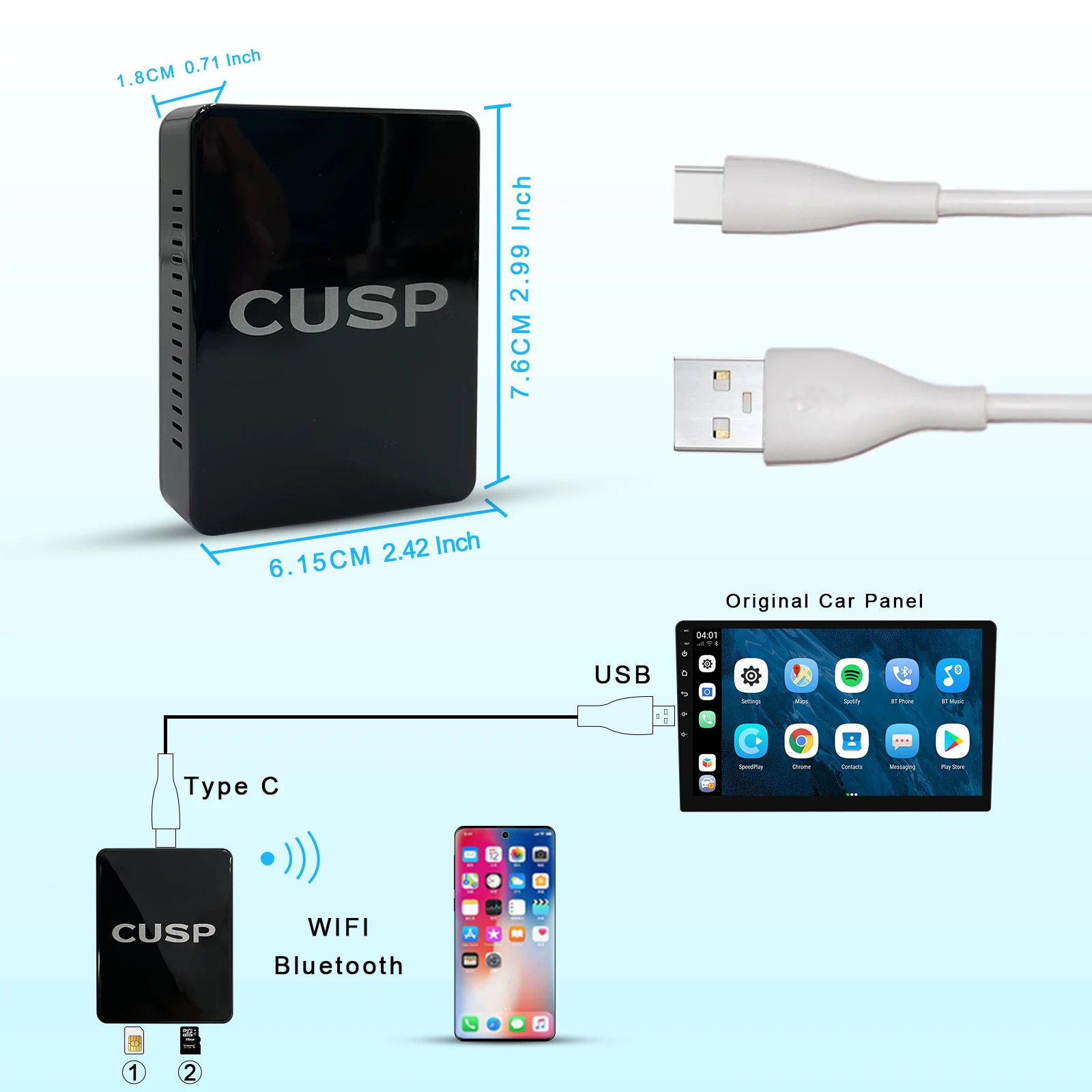 CUSP 8 Core USB Dongle Android Box Auto Car Radio GPS Stereo WIFI Multimedia Player 2+16GB / 4+64GB Plug and Play CarPlay